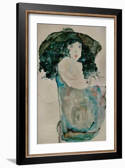 Girl with Blue-Black Hair and Hat, 1911-Egon Schiele-Framed Giclee Print