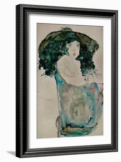 Girl with Blue-Black Hair and Hat, 1911-Egon Schiele-Framed Giclee Print