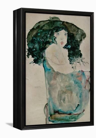 Girl with Blue-Black Hair and Hat, 1911-Egon Schiele-Framed Premier Image Canvas