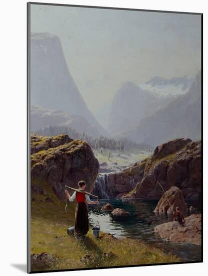 Girl with Buckets of Water and Boy Fishing-Hans Andreas Dahl-Mounted Giclee Print