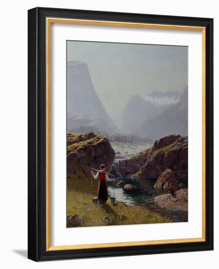 Girl with Buckets of Water and Boy Fishing-Hans Andreas Dahl-Framed Giclee Print