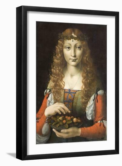 Girl with Cherries-Giovanni Ambrogio De Predis-Framed Art Print