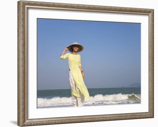 Girl with Conical Hat on the Beach, Vietnam-Keren Su-Framed Photographic Print