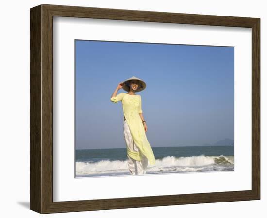 Girl with Conical Hat on the Beach, Vietnam-Keren Su-Framed Photographic Print