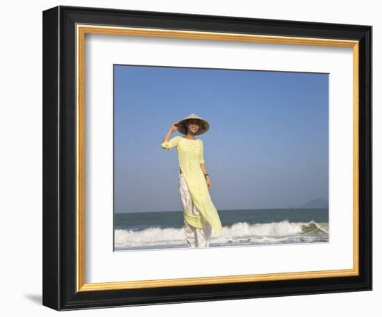 Girl with Conical Hat on the Beach, Vietnam-Keren Su-Framed Photographic Print