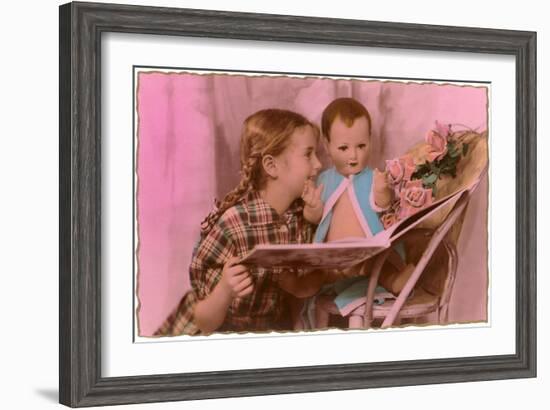 Girl with Doll and Roses-null-Framed Art Print