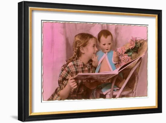 Girl with Doll and Roses-null-Framed Art Print