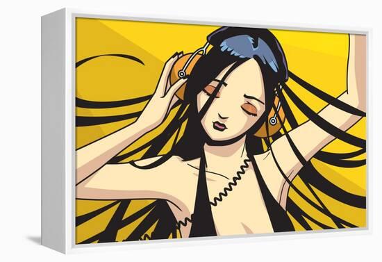 Girl with Headphones-Harry Briggs-Framed Premier Image Canvas