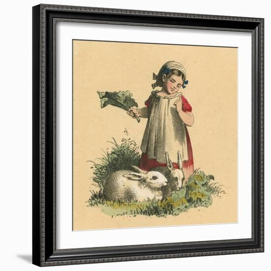 Girl with Her Rabbits-English School-Framed Giclee Print