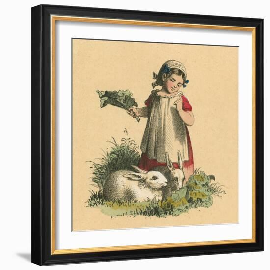 Girl with Her Rabbits-English School-Framed Giclee Print