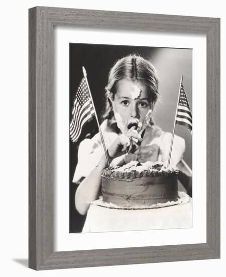 Girl with July 4th Cake All over Her Face-null-Framed Photo