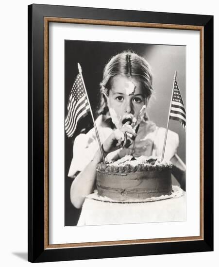 Girl with July 4th Cake All over Her Face-null-Framed Photo