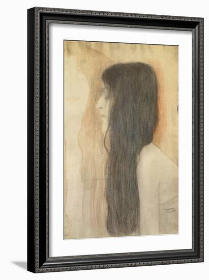 Girl with Long Hair in Profile-Gustav Klimt-Framed Giclee Print