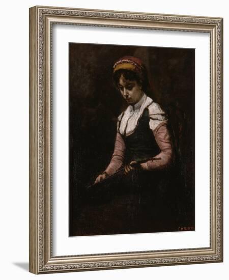 Girl with Mandolin, 1860-65-Jean-Baptiste-Camille Corot-Framed Giclee Print