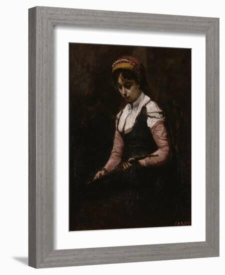 Girl with Mandolin, 1860-65-Jean-Baptiste-Camille Corot-Framed Giclee Print