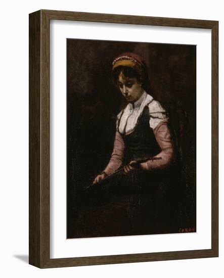 Girl with Mandolin, 1860-65-Jean-Baptiste-Camille Corot-Framed Giclee Print