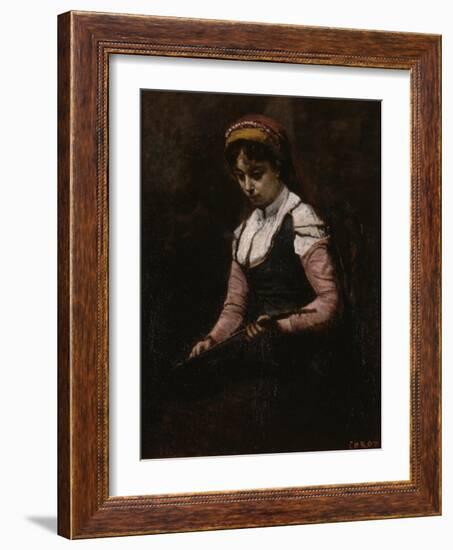 Girl with Mandolin, 1860-65-Jean-Baptiste-Camille Corot-Framed Giclee Print