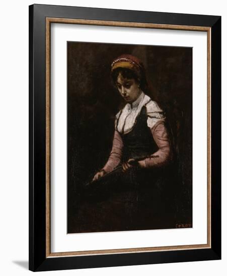 Girl with Mandolin, 1860-65-Jean-Baptiste-Camille Corot-Framed Giclee Print