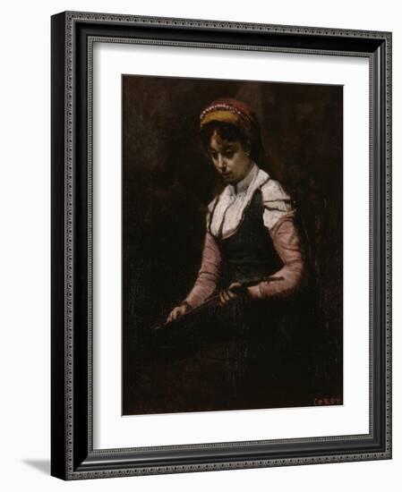 Girl with Mandolin, 1860-65-Jean-Baptiste-Camille Corot-Framed Giclee Print