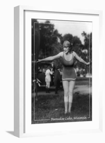 Girl with Oar - Pewaukee Lake, Wisconsin - Vintage-Lantern Press-Framed Art Print
