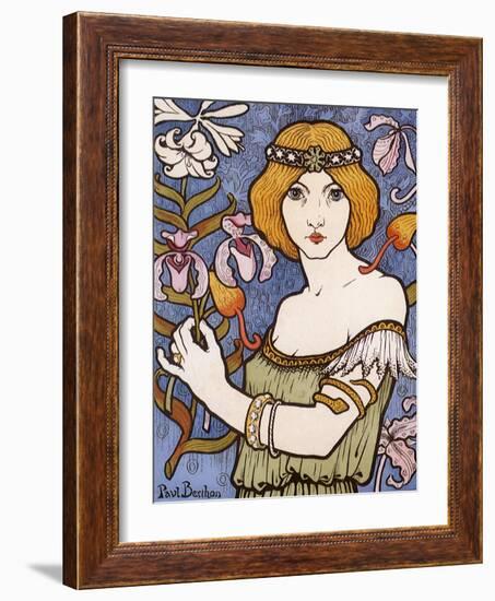 Girl with Orchids, c.1895-Paul Berthon-Framed Giclee Print