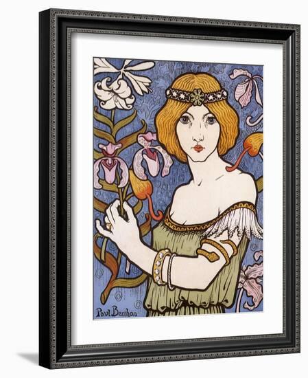 Girl with Orchids, c.1895-Paul Berthon-Framed Giclee Print