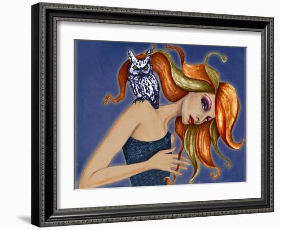 Girl with Owl-Jami Goddess-Framed Art Print