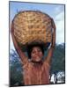 Girl with Painted Face Carrying Basket on Her Head, Myanmar-Keren Su-Mounted Photographic Print