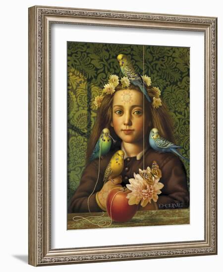 Girl with Parakeets-Dan Craig-Framed Giclee Print