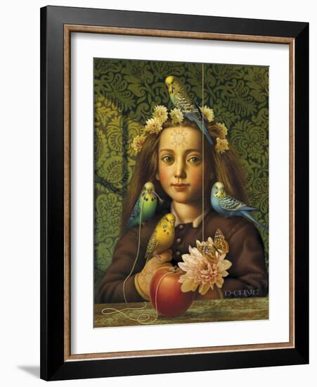 Girl with Parakeets-Dan Craig-Framed Giclee Print