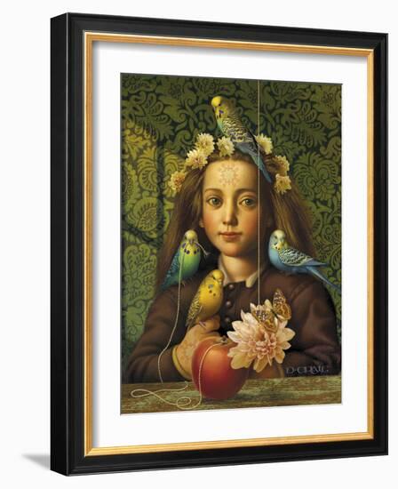 Girl with Parakeets-Dan Craig-Framed Giclee Print