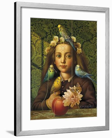 Girl with Parakeets-Dan Craig-Framed Giclee Print
