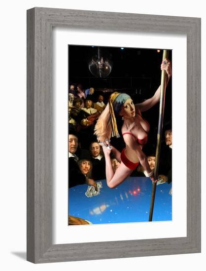 Girl with Pearl Earring and Pole-Barry Kite-Framed Art Print