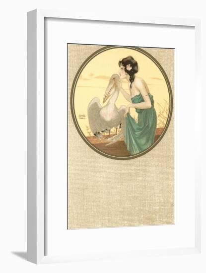 Girl with Pelican, Art Nouveau-null-Framed Art Print
