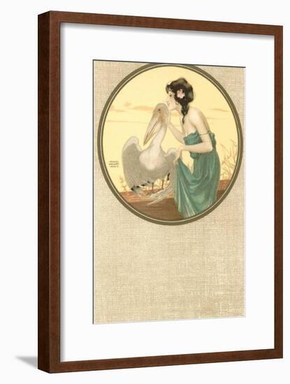 Girl with Pelican, Art Nouveau-null-Framed Art Print