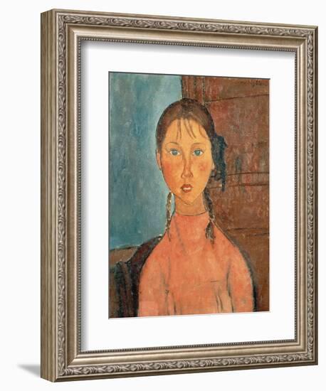 Girl with Pigtails, 1918-Amedeo Modigliani-Framed Giclee Print