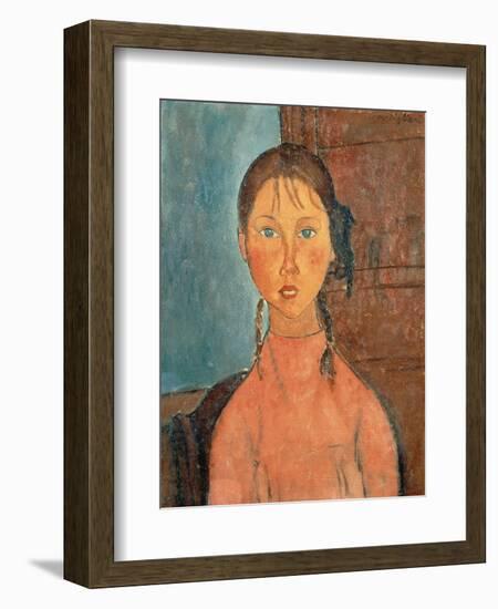 Girl with Pigtails, 1918-Amedeo Modigliani-Framed Giclee Print