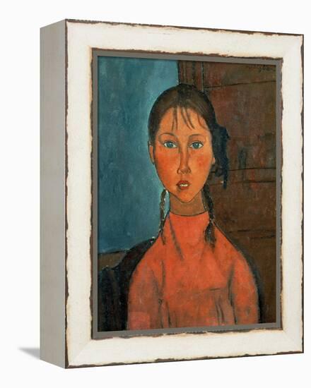 Girl with Pigtails, circa 1918-Amedeo Modigliani-Framed Premier Image Canvas