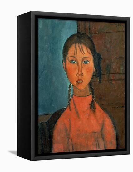 Girl with Pigtails, circa 1918-Amedeo Modigliani-Framed Premier Image Canvas
