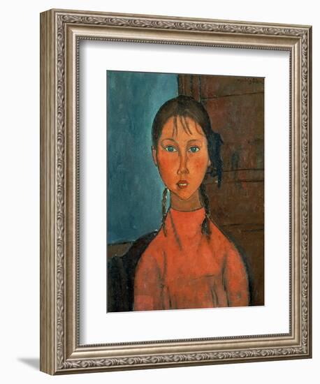 Girl with Pigtails, circa 1918-Amedeo Modigliani-Framed Giclee Print