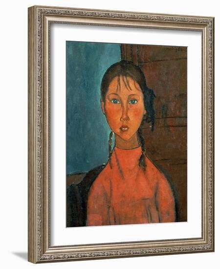 Girl with Pigtails, circa 1918-Amedeo Modigliani-Framed Giclee Print