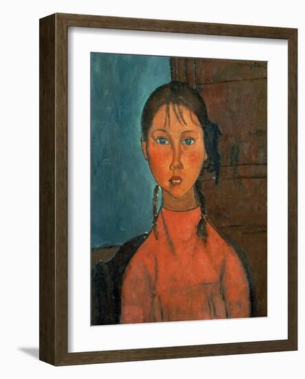 Girl with Pigtails, circa 1918-Amedeo Modigliani-Framed Giclee Print