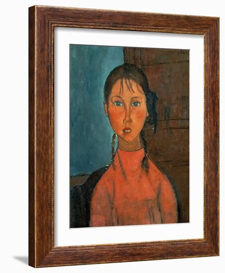 Girl with Pigtails, circa 1918-Amedeo Modigliani-Framed Giclee Print