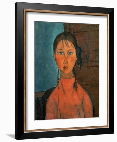 Girl with Pigtails, circa 1918-Amedeo Modigliani-Framed Giclee Print