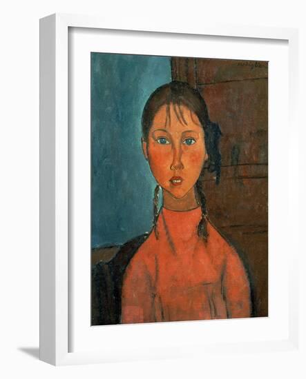 Girl with Pigtails, circa 1918-Amedeo Modigliani-Framed Giclee Print