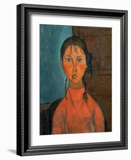 Girl with Pigtails, circa 1918-Amedeo Modigliani-Framed Giclee Print