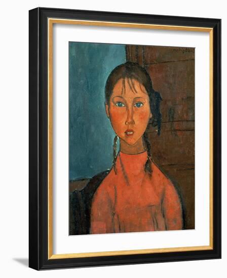 Girl with Pigtails, circa 1918-Amedeo Modigliani-Framed Giclee Print