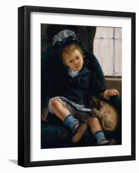 Girl with Puppy, C.1882-1883 (Oil on Canvas)-Jacques-emile Blanche-Framed Giclee Print