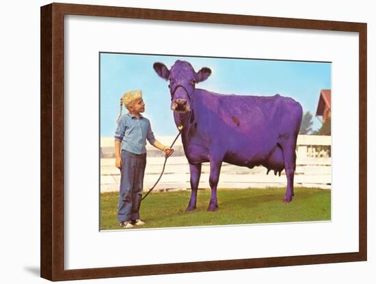 Girl with Purple Cow-null-Framed Art Print