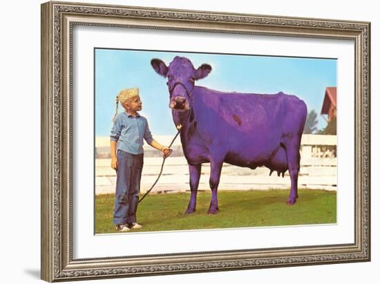 Girl with Purple Cow-null-Framed Art Print